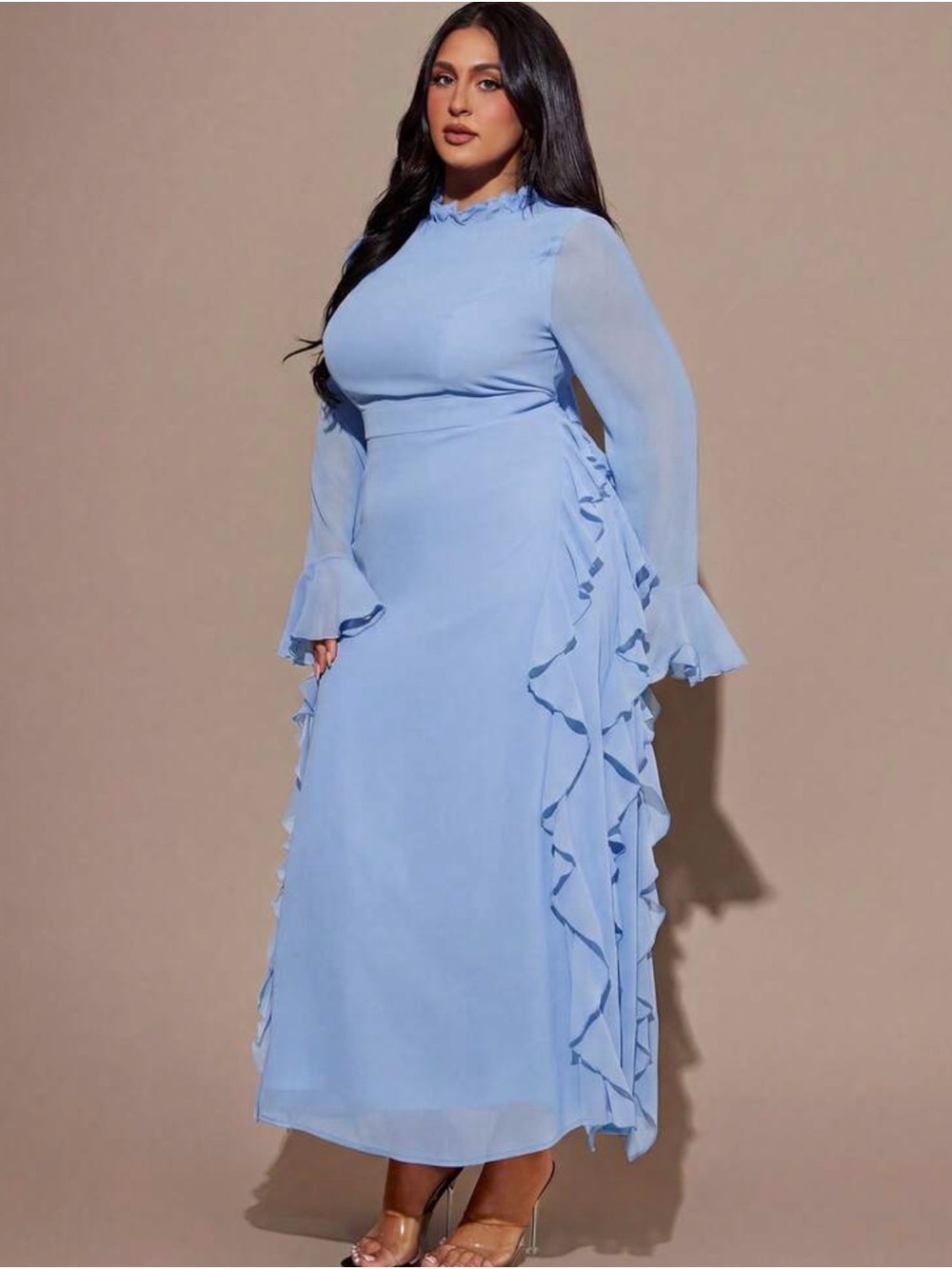 Sky Blue Ruffle Long Sleeve Maxi Dress 12 - Picture 5 of 6